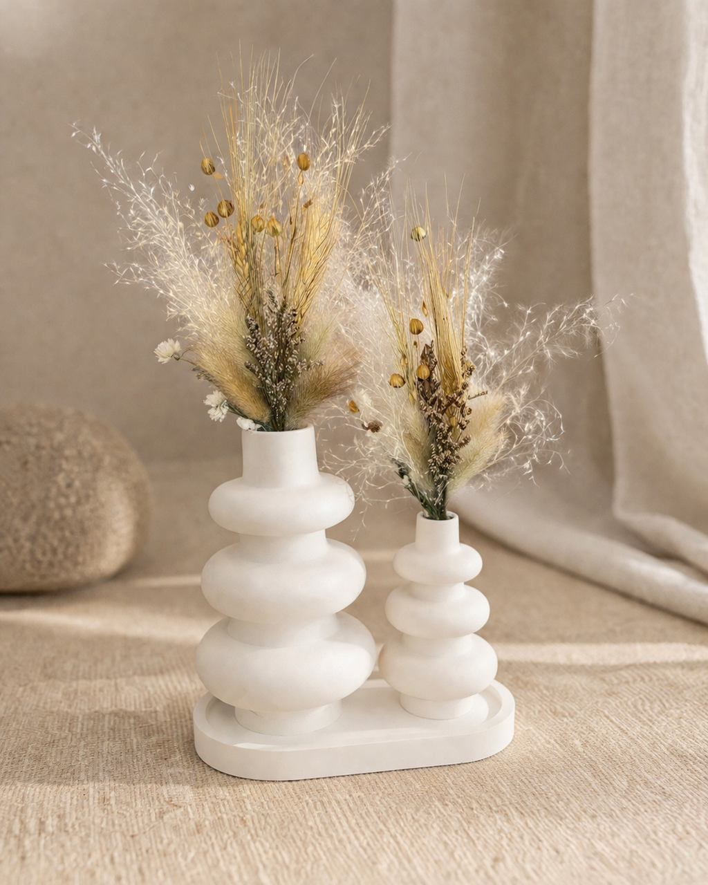 SET TRAY LONG WITH VASES (PURE)