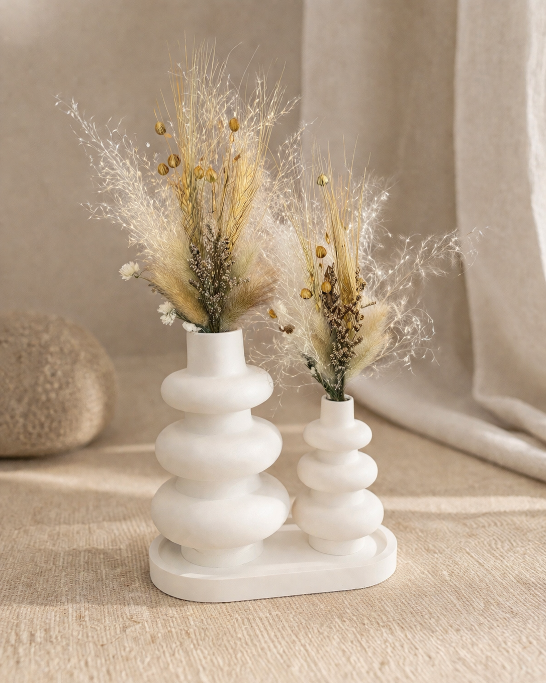 SET TRAY LONG WITH VASES (PURE)